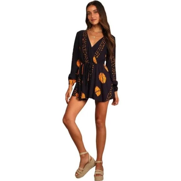 Lulus Adventuresome Dark Purple & Orange Tie-Dye Long Sleeve Romper Size XS - Picture 11 of 14